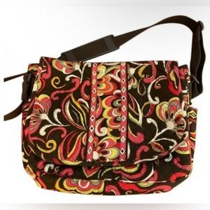 EUC Vera Bradley Laptop Messenger Crossbody Bag, Color Red, Brown, Yellow,